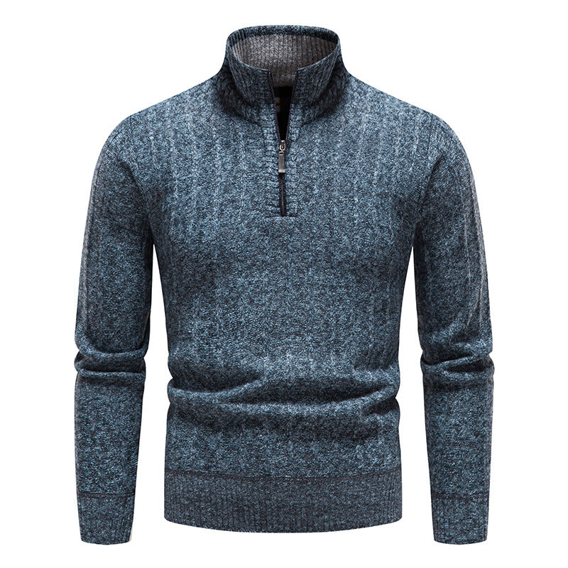 Herren eleganter Strickpullover mit Stehkragen und kurzer Reißverschluss EB