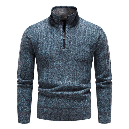 Herren eleganter Strickpullover mit Stehkragen und kurzer Reißverschluss EB