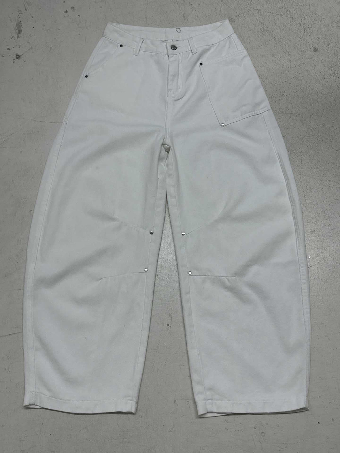 Damen nan weite Highwaist-Canvas-Hose im Carpenter‑Stil mit hohem Bund und aufgesetzten Taschen EB