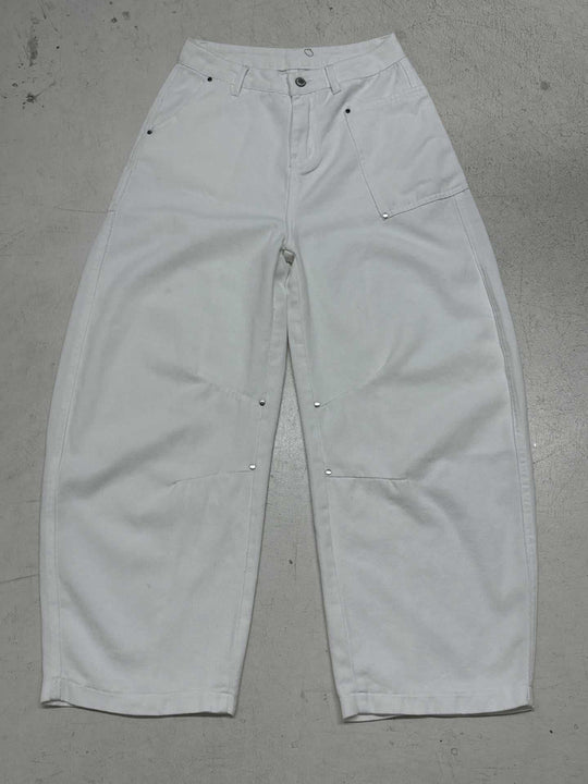 Damen nan weite Highwaist-Canvas-Hose im Carpenter‑Stil mit hohem Bund und aufgesetzten Taschen EB
