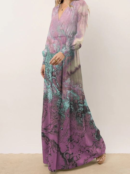Damen Maxikleid mit raffinierten Faltendetails und künstlerischem Farbverlauf EB