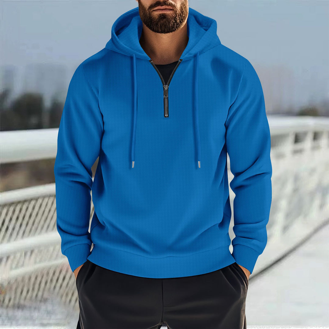 Herren Sportlicher Kapuzenpullover mit kurzem Reißverschluss und atmungsaktiven Einsätzen EB
