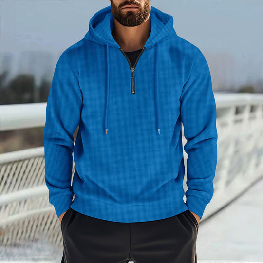 Herren Sportlicher Kapuzenpullover mit kurzem Reißverschluss und atmungsaktiven Einsätzen EB