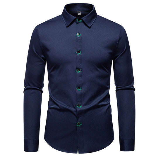 Herren elegantes Langarmhemd mit kreativen Stickdetails EB
