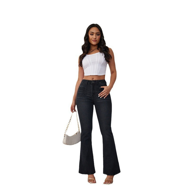 Damen Flared Jeans mit hohem Bund und seitlichen Taschen EB