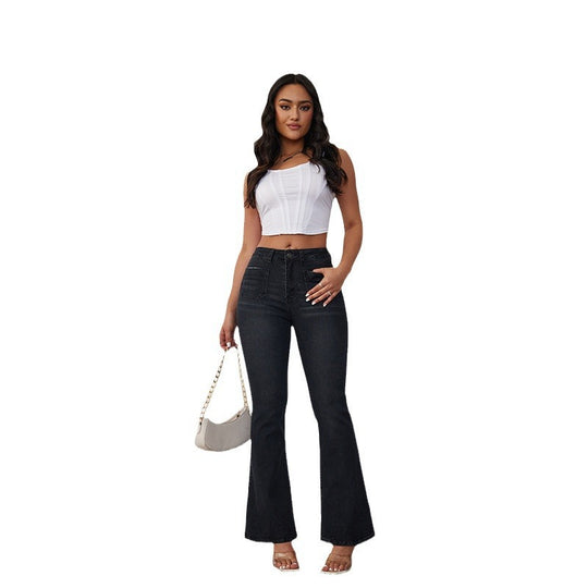 Damen Flared Jeans mit hohem Bund und seitlichen Taschen EB
