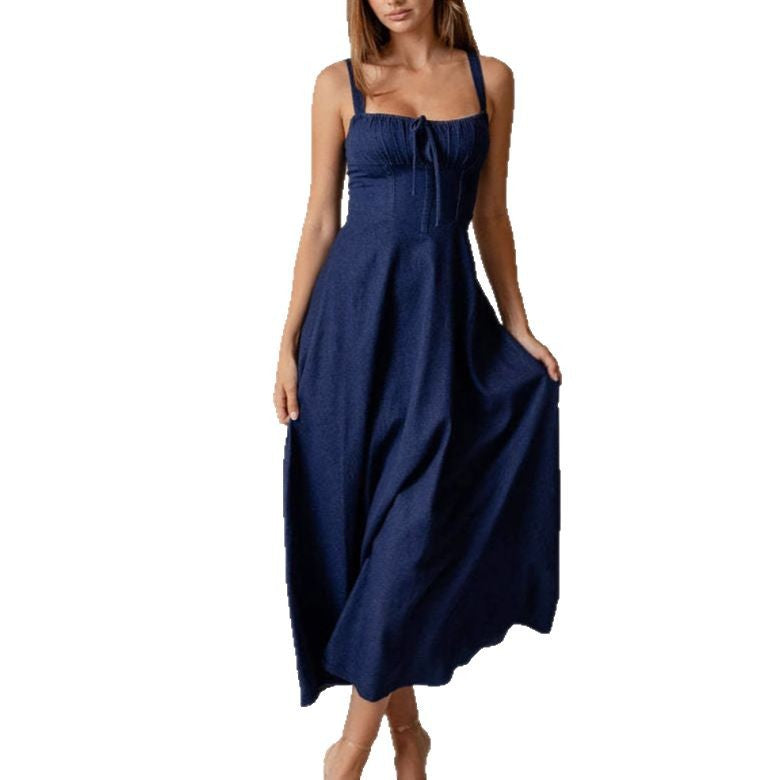Damen Maxikleid mit raffiniertem Oberteil und schwingendem Rock EB