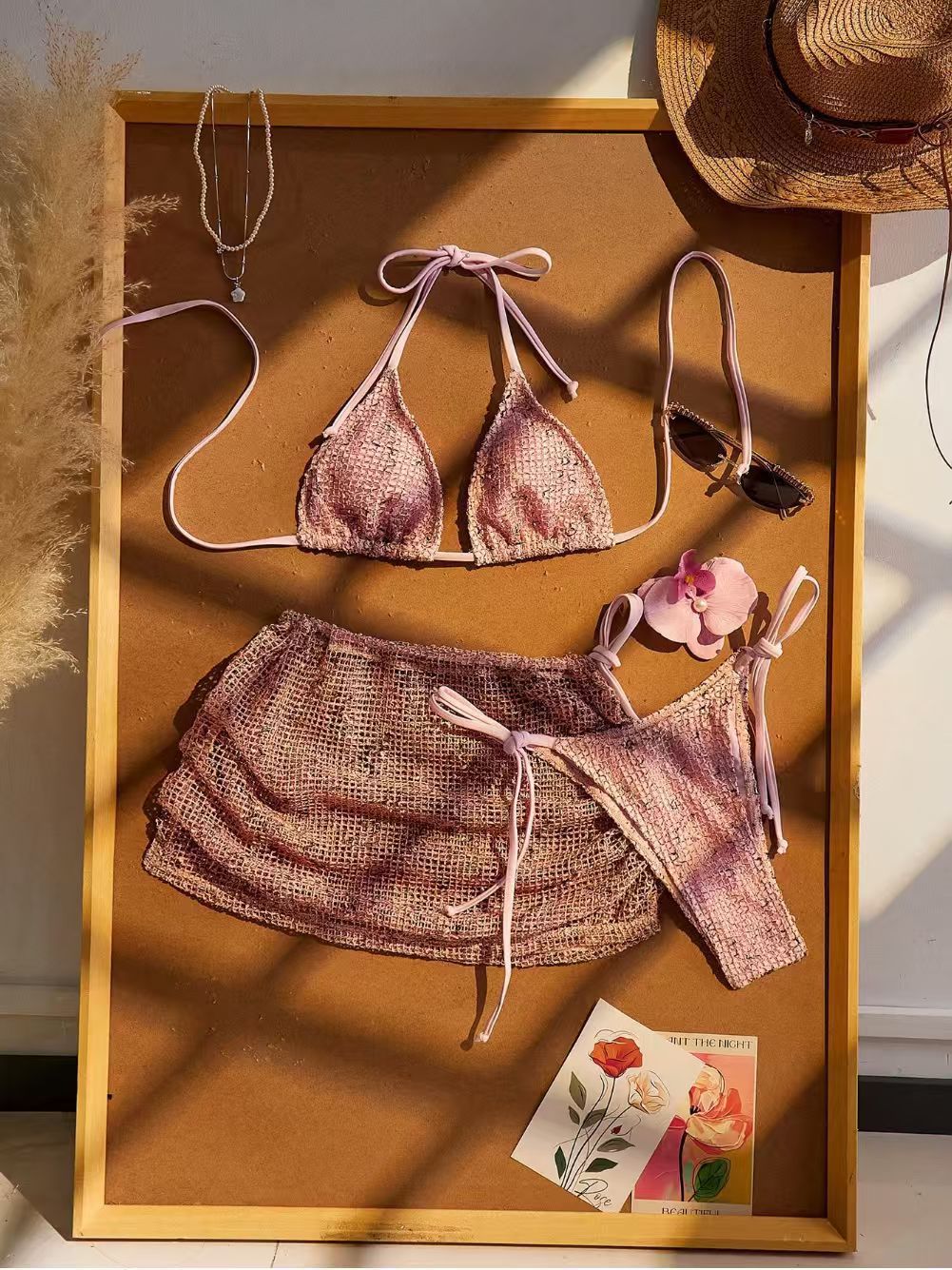 Damen Triangel-Bikini mit Wickelrock und verstellbaren Trägern EB