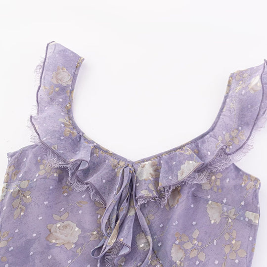 Damen Maxikleid mit romantischem Rüschensaum und floralem Muster EB