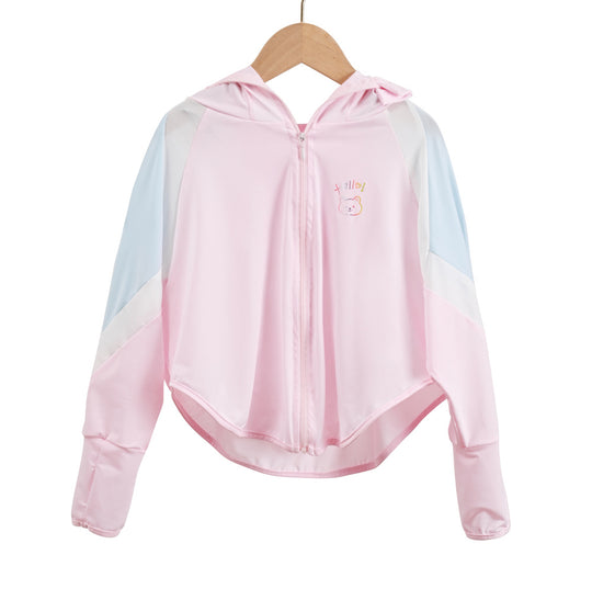 Unisex nan ultraleichte Kinder-Sonnenschutzjacke mit Kapuze, Reißverschluss, Meshfutter und Bärenstickerei  EB