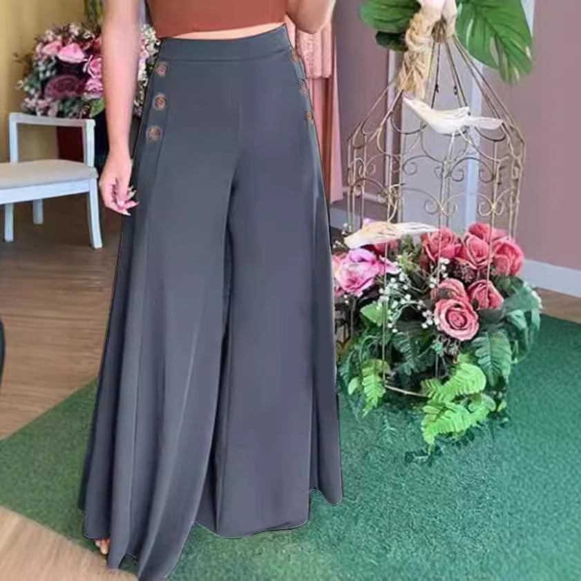 Damen Weite Palazzo-Hose mit Knopfdetails EB