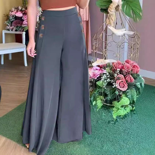 Damen Weite Palazzo-Hose mit Knopfdetails EB