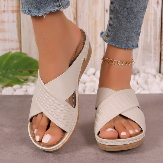 Damen elegante Wedge-Pantoletten mit geflochtenem Design EB