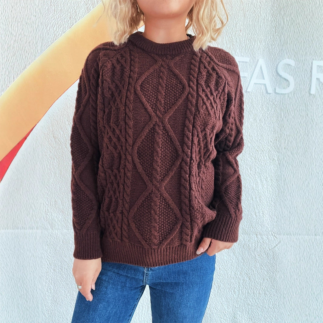 Damen Grobstrickpullover mit strukturiertem Zopfmuster und lässigem Schnitt EB