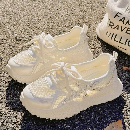 Damen Atmungsaktive Sneaker mit modischem Netzdesign und Glitzerakzenten EB
