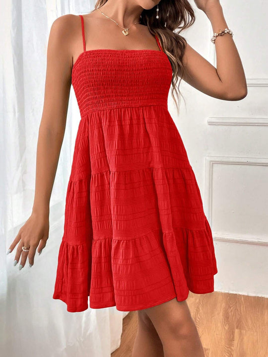 Damen lässiges Trägerkleid mit voluminösem Rock und geripptem Oberteil EB