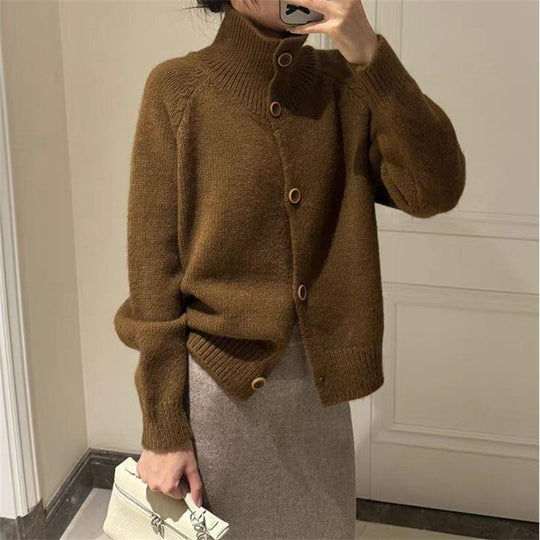 Damen kuscheliger Hochkragen-Cardigan mit Knopfdetails EB