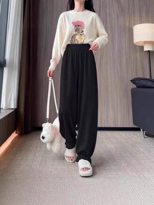 Damen bequeme Palazzohose aus glänzendem Material EB