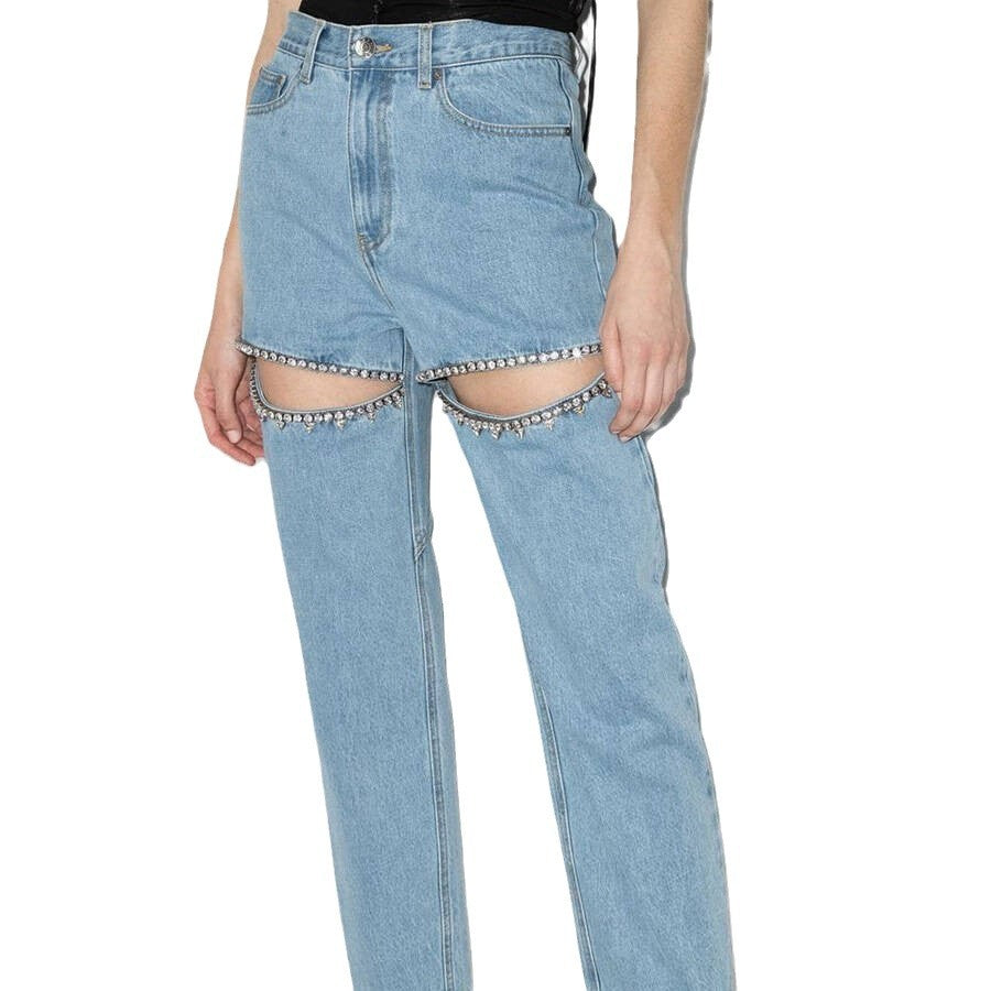 Damen ripped Jeans mit strassbesetzten Schnittstellen EB