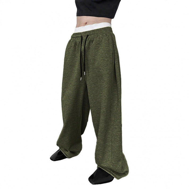 Damen nan weite Oversize Jogginghose mit tiefem Schritt, elastischem Bund und Kordelzug EB
