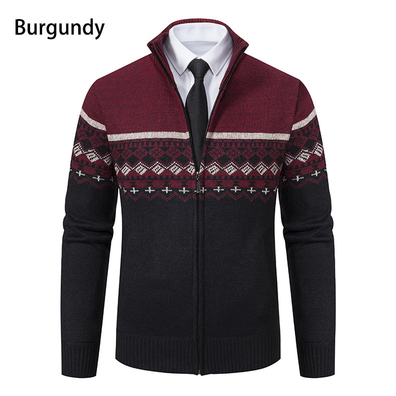 Herren Strickjacke mit modernem Muster und hohem Kragen EB