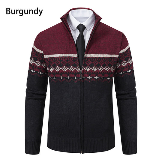 Herren Strickjacke mit modernem Muster und hohem Kragen EB