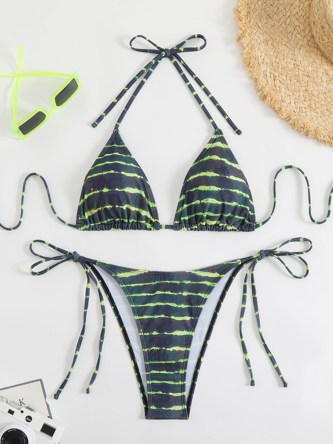Damen Triangel-Bikini-Set mit verstellbaren Schnürdetails EB