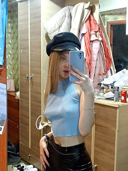 Damen Crop-Top mit hohem Kragen und Rippstruktur EB