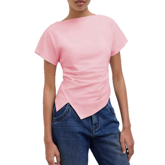 Damen Cropped T-Shirt mit asymmetrischem Schnitt und dekorativem Drapierungseffekt EB