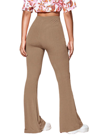 Damen Bootcut-Hose Aus Elastischem Rippmaterial mit Hohem Bund EB
