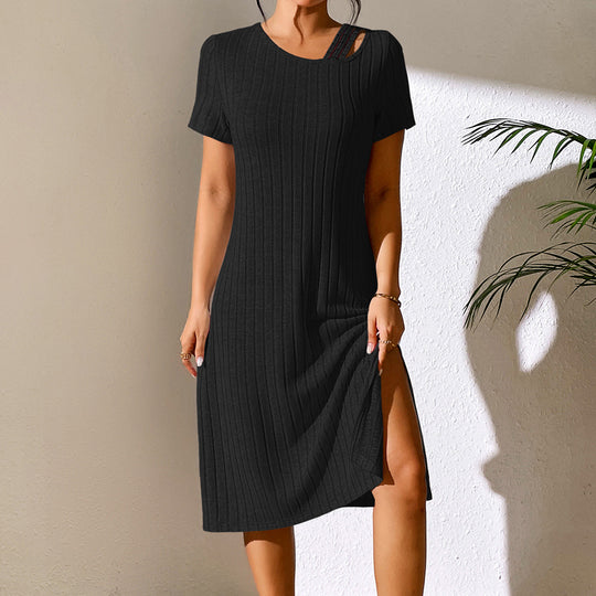 Damen Strickkleid mit modischem Ausschnitt und elastischem Material EB