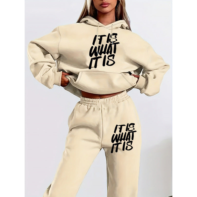 Damen Freizeit-Hoodie und Jogginghose Set mit inspirierendem Schriftzug EB
