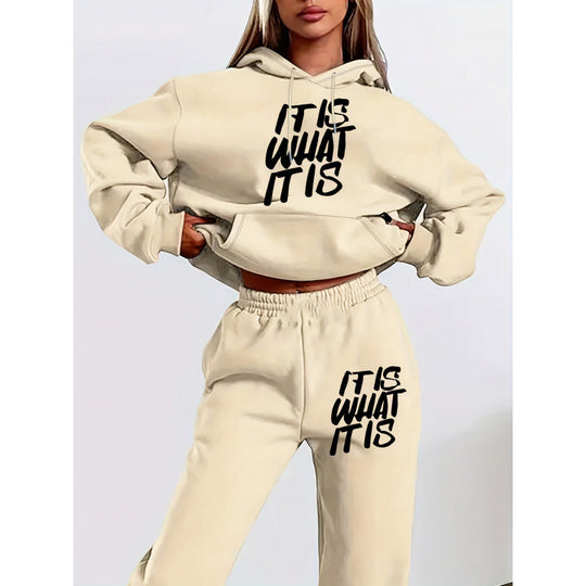 Damen Freizeit-Hoodie und Jogginghose Set mit inspirierendem Schriftzug EB