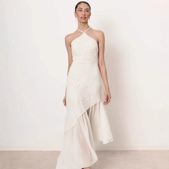 Damen Asymmetrisches Hochzeitskleid mit eleganter Spitze EB