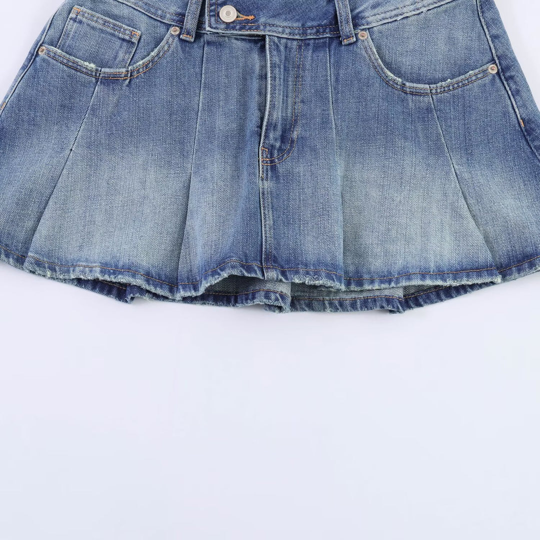 Damen Jeansrock mit plissiertem Design und praktischen Taschen EB