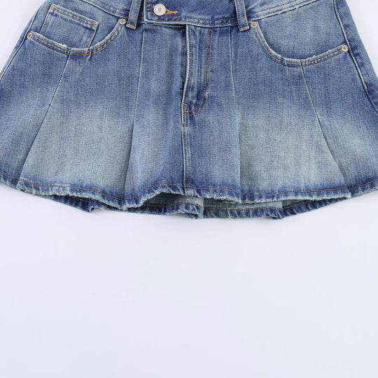 Damen Jeansrock mit plissiertem Design und praktischen Taschen EB