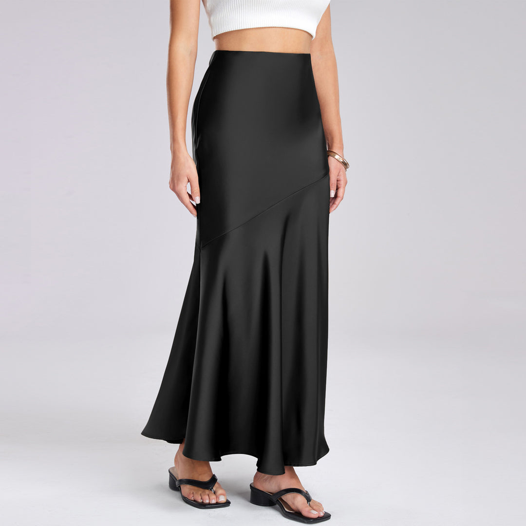 Damen Eleganter fließender Maxirock mit diagonaler Naht EB