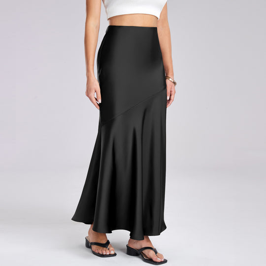 Damen Eleganter fließender Maxirock mit diagonaler Naht EB