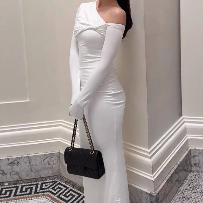 Damen Elegantes Bodycon-Maxikleid mit asymmetrischem Schnitt und tiefem Ausschnitt EB