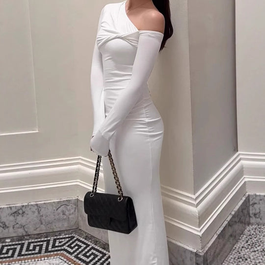 Damen Elegantes Bodycon-Maxikleid mit asymmetrischem Schnitt und tiefem Ausschnitt EB