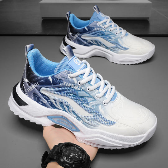Unisex leichte Fashion-Plateau-Sneaker mit atmungsaktivem Mesh, dynamischem Wellenprint und gepolstertem Einstieg EB