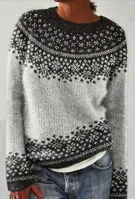Damen nan gemusterter Norwegerstrickpullover mit weitem Rundhalsausschnitt und lässigem Oversize-Schnitt EB