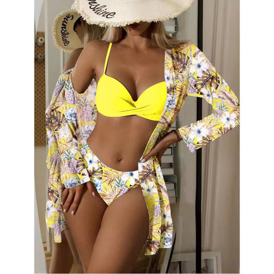 Damen Bikini-Set mit floralen Mustern und elegantem Cover-Up EB