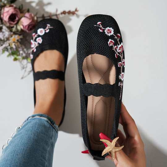 Damen Ballerinas mit floralem Stickdesign und elastischem Riemen EB