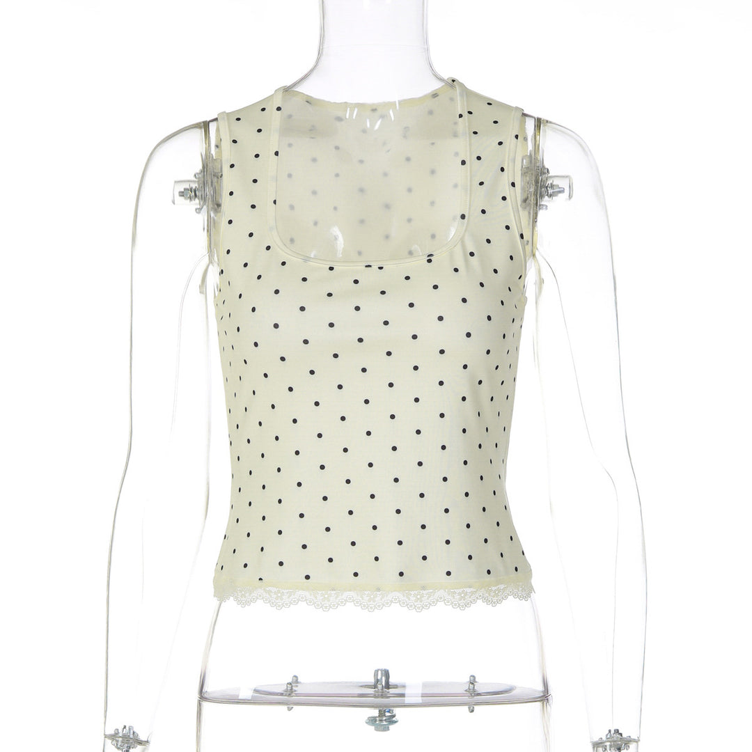 Damen Polka-Dots Trägershirt mit Spitzenrand EB