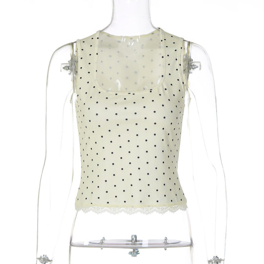 Damen Polka-Dots Trägershirt mit Spitzenrand EB