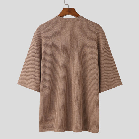 Damen V-Ausschnitt Oversize-Shirt aus strukturiertem Baumwollmaterial EB