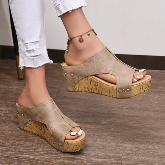Damen sommerliche Keil-Pantoletten EB