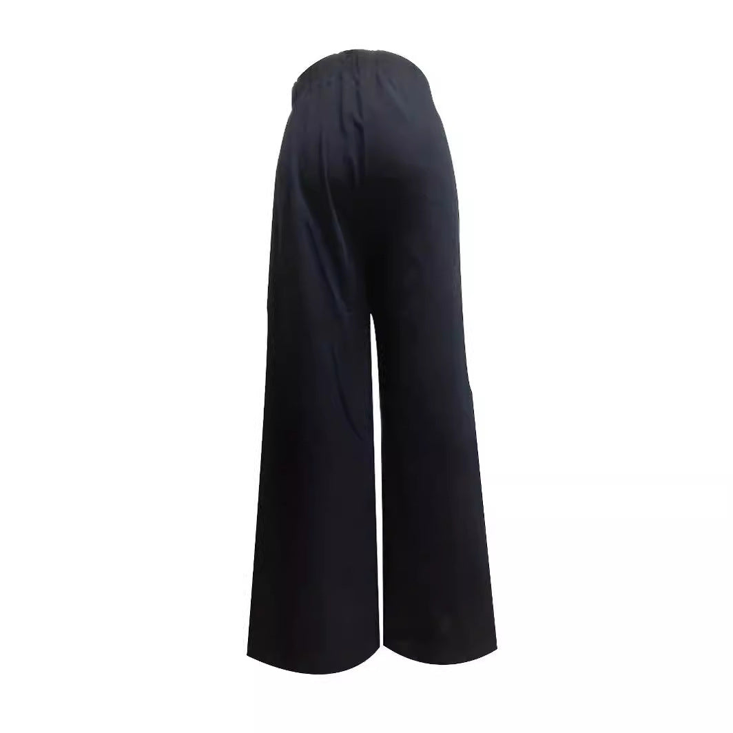 Damen Weite Sommertuchhose mit elastischem Bund und Bindegürtel EB