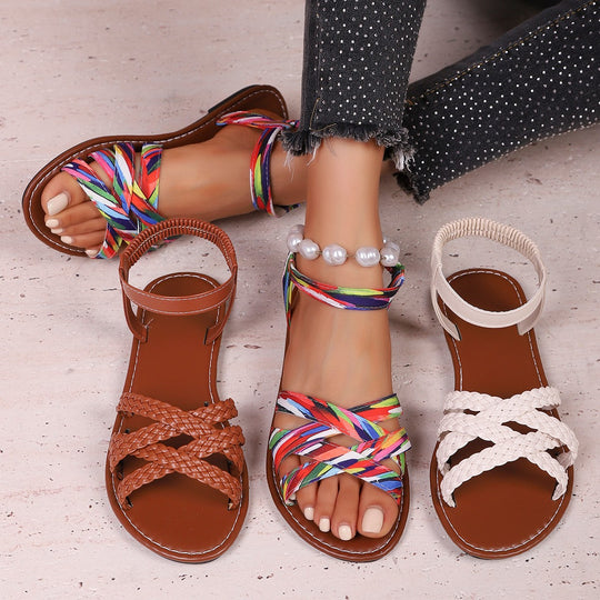 Damen Riemensandalen mit geflochtenem Design und verstellbarem Riemen EB